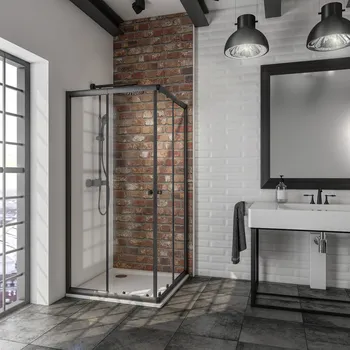 Impériale - Accès d'angle avec portes de douche coulissantes 750-900x750-900 mm, 1800 mm, Noir mat, Transparent