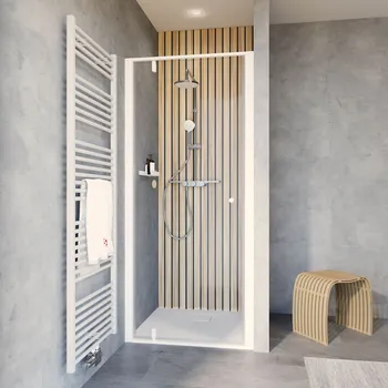 Trend 2.0 - Porte de douche pivotante 650-1200 mm, Blanc mat, Transparent anticalcaire, Côté du montage: droite / gauche