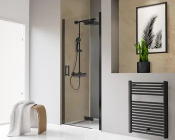 800 mm, 2000 mm, Charnière battante, Noir mat, Transparent, Côté du montage: droite