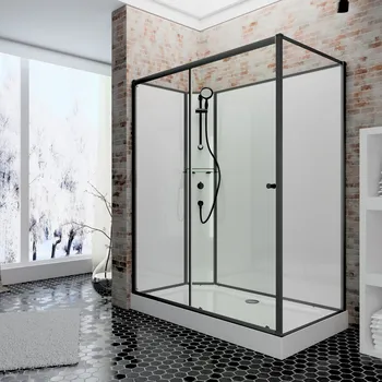 Cabine de douche intégrale - Cabine de douche intégrale avec porte coulissante Tahiti 1200x800 mm, 2040 mm, Noir mat, Transparent, Côté du montage: gauche