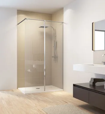 MasterClass - Paroi de douche fixe à l'italienne, 2 éléments 1200 mm, 2000 mm, Aspect chromé, Transparent anticalcaire, Côté du montage: droite