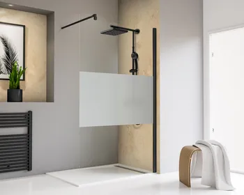 None - Paroi de douche fixe à l'italienne 250-1800 mm, Noir mat, Décent, Côté du montage: droite / gauche
