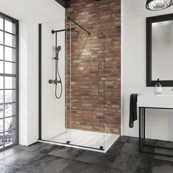 New Style - Paroi de douche coulissante à l'italienne 1000 mm, 2000 mm, Noir mat, Transparent anticalcaire, Élément fixe: droite / gauche