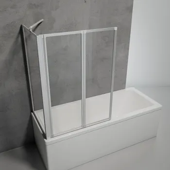 Pare-baignoire 2 volets avec paroi latérale 750x890 mm, 1200 mm, Alu argenté, Transparent