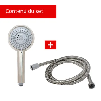 Set douchette de tête et à main et flexible, inox