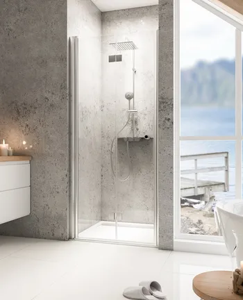 MasterClass - Porte de douche pivotante pliante 560-1200 mm, Charnière, Alu argenté, Transparent, Côté du montage: gauche