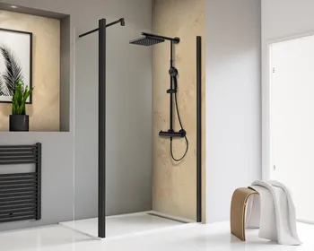 Toura - Paroi de douche fixe à l'italienne avec déflecteur et barre de stabilisation (L : 1200 mm) 800x400 mm, 2000 mm, Aspect chromé, Transparent, Côté du montage: droite / gauche