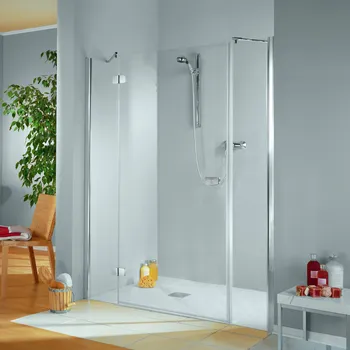 MasterClass - Porte de douche pivotante sur et contre paroi fixe 1800 mm, 2000 mm, Charnière battante SoftCube, Aspect chromé, Transparent anticalcaire, Côté du montage: gauche