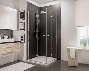 New Style - Accès d'angle avec portes de douche pivotantes pliantes 800x800 mm, 1920 mm, Charnière, Aspect chromé, Transparent anticalcaire