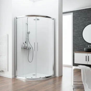 Impériale - Portes de douche coulissantes arrondies 800x800 mm, 1850 mm, Aspect chromé, Transparent