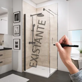 MasterClass - Porte de douche pivotante 2000 mm, Noir mat, Transparent anticalcaire, Côté du montage: gauche