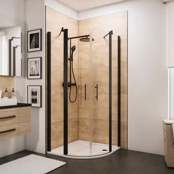 New Style - Paroi de douche arrondie avec portes battantes 900x900 mm, 1920 mm, Noir mat, Transparent anticalcaire
