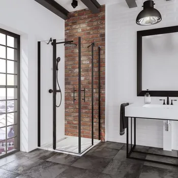 900x900 mm, 1920 mm, Noir mat, Transparent anticalcaire