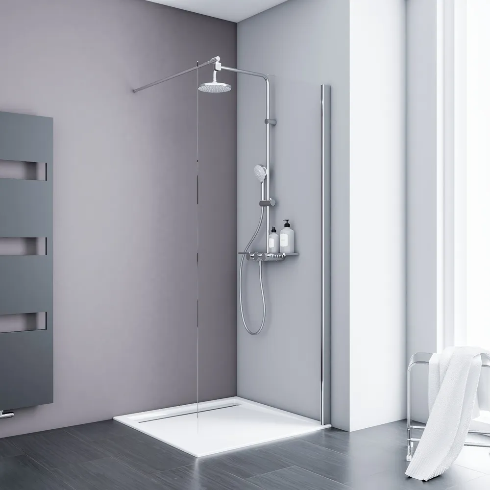 500-1400 mm, Aspect chromé, Transparent anticalcaire, Côté du montage: gauche