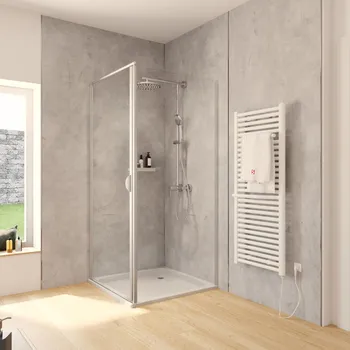 Sunny (teilgerahmt) - Porte de douche pivotante avec paroi latérale 900x900 mm, 1800 mm, Alu argenté, Transparent