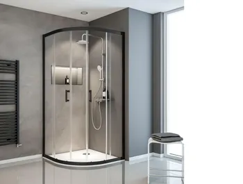 Sunny - Portes de douche coulissantes arrondies 900x900 mm, 1900 mm, Noir mat, Transparent