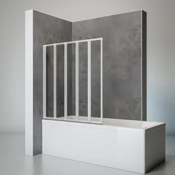 Pare-baignoire, 5 volets 1150 mm, 1210 mm, Alu argenté, Transparent, Côté du montage: droite / gauche