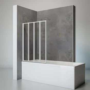 Pare-baignoire, 4 volets 930 mm, 1210 mm, Alu argenté, Transparent, Côté du montage: droite / gauche