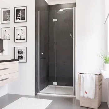 New Style - Porte de douche pivotante pliante 800 mm, 1920 mm, Charnière, Aspect chromé, Transparent anticalcaire, Côté du montage: droite / gauche