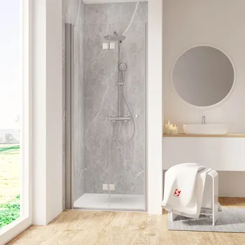 Garant 2.0 - Porte de douche pivotante pliante 800 mm, 2000 mm, Charnière, Alu argenté, Transparent, Côté du montage: gauche