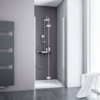 New Style - Porte de douche pivotante pliante 1600-1920 mm, Charnière, Aspect chromé, Transparent anticalcaire, Côté du montage: gauche