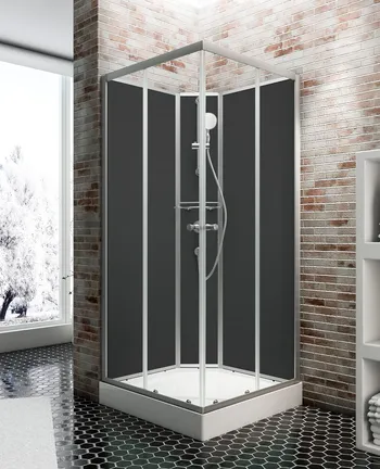 Cabine de douche intégrale - Korfu II, Cabine de douche intégrale avec porte coulissante Rimini 890x890 mm, 2020 mm, Alu argenté, Transparent