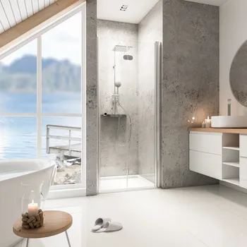 MasterClass - Porte de douche pivotante pliante 800 mm, 2000 mm, Charnière, Aspect chromé, Transparent, Côté du montage: droite