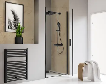 800 mm, 2000 mm, Charnière battante sur profilé, Noir mat, Transparent anticalcaire, Côté du montage: gauche