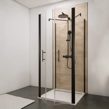 800x800 mm, 1920 mm, Noir mat, Transparent anticalcaire, Côté du montage: droite / gauche