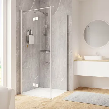 Garant 2.0 - Porte de douche pivotante-pliante avec paroi latérale 900x900 mm, 2000 mm, Charnière, Alu argenté, Transparent anticalcaire, Côté du montage: gauche / SW droite