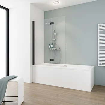 Pare-baignoire, 2 volets 1040 mm, 1300 mm, Charnière, Noir mat, Transparent